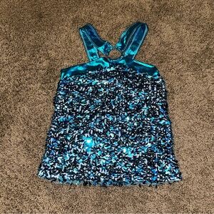 Metallic sequin teal tank size medium child